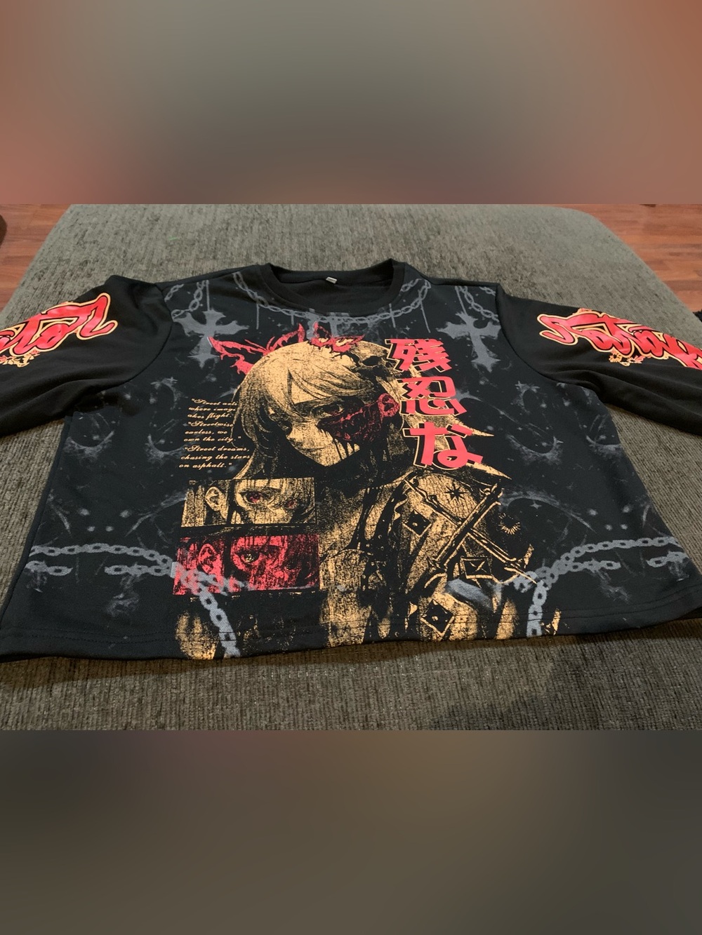 Black Graphic Anime-Inspired Crewneck Sweater - Picture 2 of 9